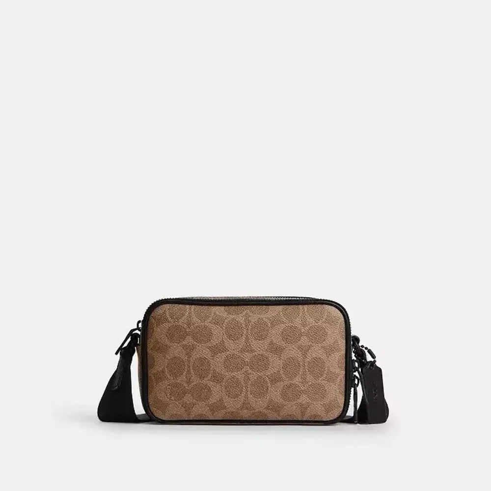 NWT Coach Colton Crossbody Bag 19 In Signature Canvas CET55 Tan Black